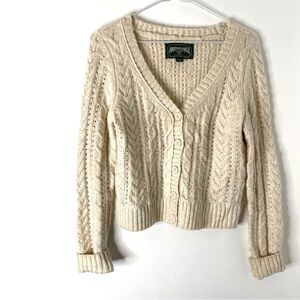 American Eagle Outfitters Cream Cable Knit Cardigan Sweater